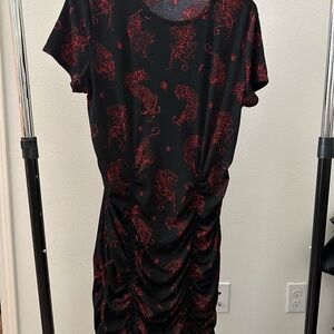 Divided Black Dress with Red Tiger Pattern